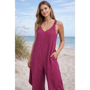 MSK Women's Pink Linen Blend Wide Leg Romper Size Small S Summer Casual
